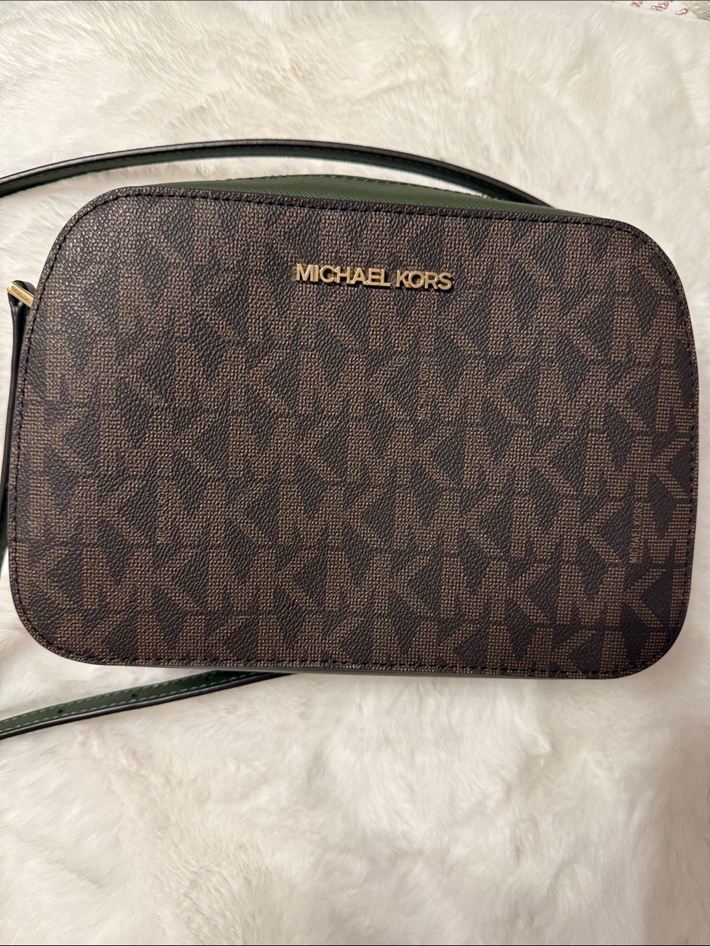 Michael Kors Dark Brown Logo Crossbody Bag with Gold Hardware